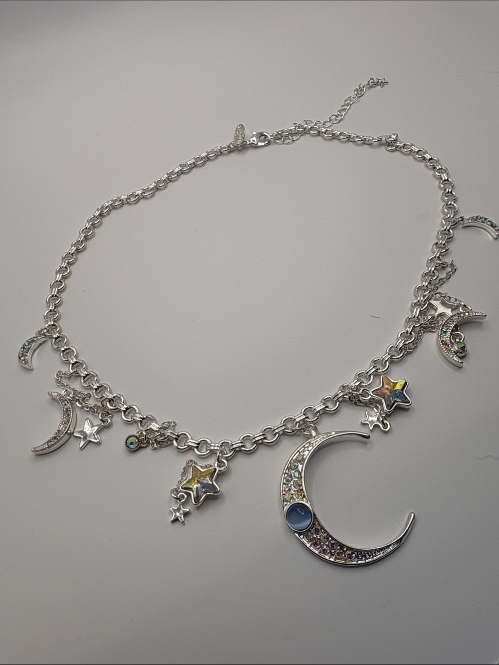 Kirk’s Folly Silver Tone Moon & Star Charm Necklace - Multicolor Accents